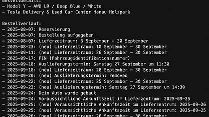 TOST-Share-Text mit maskierten Bestelldetails und Timeline.